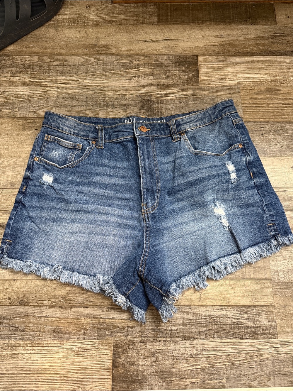 No Boundaries Distressed High-Rise Blue Denim Shorts
